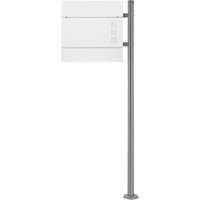 ECD Germany Standbriefkasten mit Zeitungsfach, Design Briefkasten mit Pfosten, Briefkastenanlage, Briefkastenständer Silber 120 cm Edelstahl, von ECD GERMANY