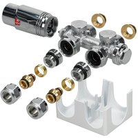 Ecd Germany - Ventil-Armaturen Set Multiblock Weiß Universal Eck- und Durchgangsform inkl. Thermostatkopf für Badheizkörper mit Mittelanschluss von ECD GERMANY