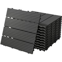 Wpc Terrassenfliesen 30x30 cm/11 Fliesen=1m², Anthrazit, geriffelt, Holzoptik, Bodenbelag mit Klicksystem & Drainage, Terrassendielen Balkonfliesen, von ECD GERMANY