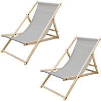 Ecd Germany - 2er Set Liegestuhl klappbar aus Holz, 3 Liegepositionen, Hellgrau, bis 120 kg, Gartenliege Sonnenliege Relaxliege Strandliege Liege von ECD GERMANY