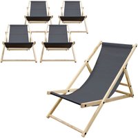 Ecd Germany - 5er Set Liegestuhl klappbar, Anthrazit, Holz, verstellbare Rückenlehne, 3 Positionen, bis 120kg, Sonnenliege Gartenliege Strandliege von ECD GERMANY