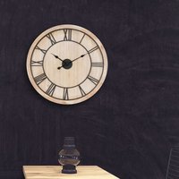 Große Wanduhr mit Römischen Ziffern, ø 76 cm, aus MDF-Holz und Metall, Pinienoptik, Design Uhr im Vintage-Stil, Leisem Uhrwerk, geräuschlos, Analoge von ECD GERMANY