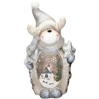 Ecd Germany - Rentier Figur mit led Beleuchtung 51 cm Warmweiß Weiß mit grauem Hut und Schal, Holzoptik, Batteriebetrieben, für Innen, von ECD GERMANY