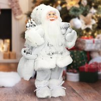 Ecd Germany - Weihnachtsmann Deko-Figur, 37 cm hoch, Weiß, mit Geschenkesack und Geschenke, detailreich, Santa-Claus Figur Winterdeko Weihnachten von ECD GERMANY