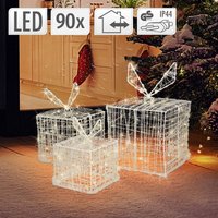 Led Geschenkboxen - 3er Set, mit 90 LEDs Warmweiß, aus Metall, Strombetrieben, IP44 Wasserdicht, Innen/Außen, Weihnachtsdeko Weihnachten Geschenk von ECD GERMANY