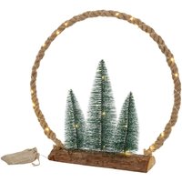 Ecd Germany - led Jute Kreis mit LED-Beleuchtung 45x45x9,5 cm, Deko Weihnachtskreis aus Seil mit 45 warmweißen LEDs, 3 Tannen, Jutesäckchen, von ECD GERMANY