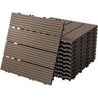 Wpc Terrassenfliesen 30x30 cm/33 Fliesen=3m² Dunkelbraun geriffelt, Holzoptik, Bodenbelag mit Klicksystem & Drainage, Terrassendielen Balkonfliesen, von ECD GERMANY