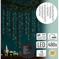 Led Lichterkette Lichtervorhang, 1m, mit 480 warmweißen LEDs, Lichternetz mit 8 Modi + Timer, 6 Strängen, Innen- und Außenbereich IP44, von ECD GERMANY