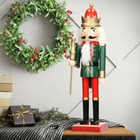 Nussknacker Figur Soldat, 25 cm, aus Holz, Dekofigur mit rote Krone und Zepter, handbemalt, Weihnachten Holzfigur König Puppet Marionette Ornament von ECD GERMANY