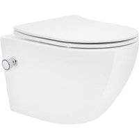 Ecd Germany - Spülrandloses Wand Hänge Dusch wc Weiß kurz aus Keramik mit Bidet-Funktion, Wand wc mit WC-Sitz Soft-Close Absenkautomatik von ECD GERMANY