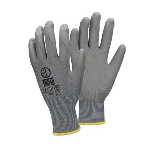 ECD Germany 12 Paar Arbeitshandschuhe mit PU-Beschichtung - Größe 8-M - Grau - Mechanikerhandschuhe Montagehandschuhe Schutzhandschuhe Gartenhandschuhe Handschuhe von ECD Germany