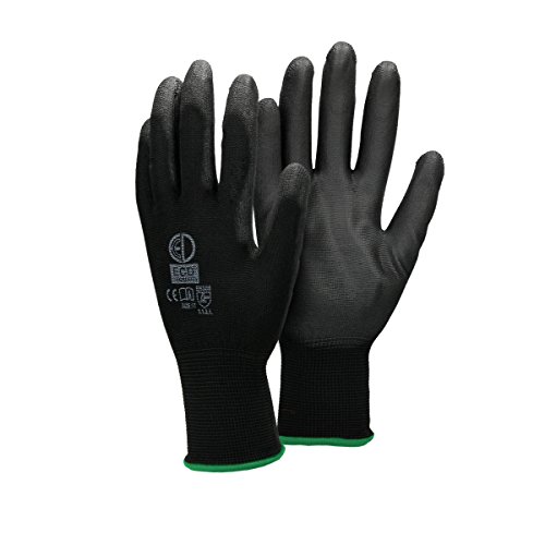 ECD Germany 12 Paar Arbeitshandschuhe mit PU-Beschichtung, Größe 11-XXL, Schwarz, atmungsaktiv, rutschfest, robust, Mechanikerhandschuhe Montagehandschuhe Schutzhandschuhe Gartenhandschuhe Handschuhe von ECD Germany