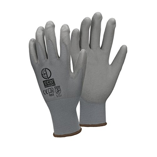 ECD Germany 12 Paar Arbeitshandschuhe mit PU-Beschichtung, Größe 9-L, Grau, atmungsaktiv, rutschfest, robust, Mechanikerhandschuhe Montagehandschuhe Schutzhandschuhe Gartenhandschuhe Handschuhe von ECD Germany