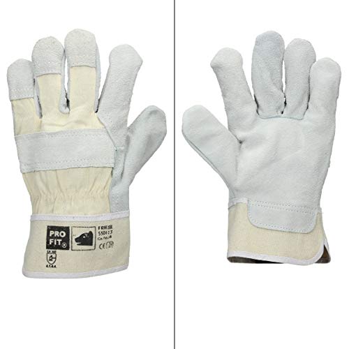 ECD Germany 12 Paar Pro-Fit® Rindspaltleder-Handschuhe Größe 11/XXL - Natur - Canvas-Stulpe - Leder Arbeitshandschuhe Rindspalt Schutzhandschuhe Gartenhandschuhe Handschuhe Handschutz - Menge wählbar von ECD Germany