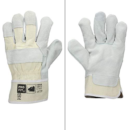 ECD Germany 12 Paar Pro-Fit® Rindspaltleder-Handschuhe Größe 12/XXXL - Natur - Canvas-Stulpe - Leder Arbeitshandschuhe Rindspalt Schutzhandschuhe Gartenhandschuhe Handschuhe Handschutz - Menge wählbar von ECD Germany