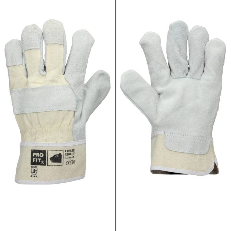 ECD Germany 12 Paar Pro-Fit Rindspaltleder-Handschuhe Größe 11/XXL Canvas-Stulpe von ECD Germany
