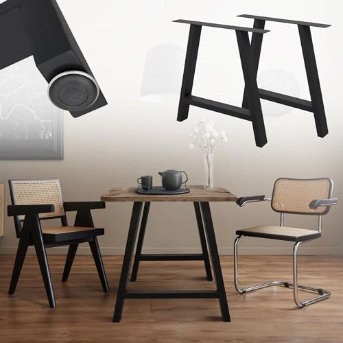 ECD Germany 2X Tischbeine A-Form A-Design, 70 x 72 cm, Schwarz, aus pulverbeschichtetem Stahl, Industriedesign, Metall Tischkufen Tischuntergestell Tischgestell Möbelfüße, für Esstisch Schreibtisch von ECD Germany