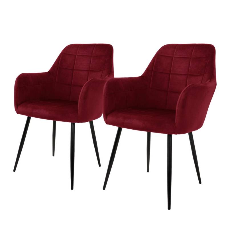ECD Germany 2er Set Esszimmerstühle Küchenstühle Bordeaux aus Samt von ECD Germany