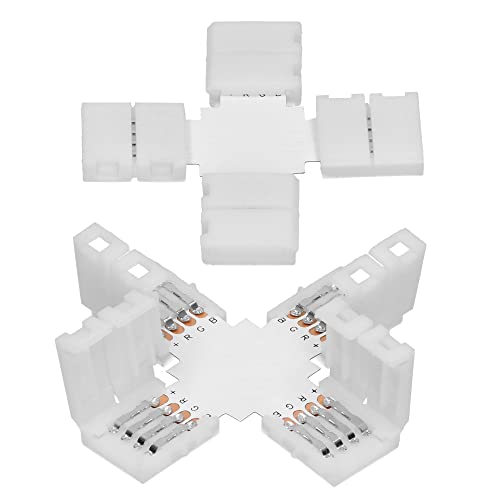 ECD Germany 2er Set LED Strip Leiste Verbinder X-Form Kreuz 4 polig 10mm RGB SMD 5050/3528 LED Strip Zubehör Lichterkette 4 Pin Adapter Stecker Connector 90grad Schnellverbinder Lötfreier Eckverbinder von ECD Germany