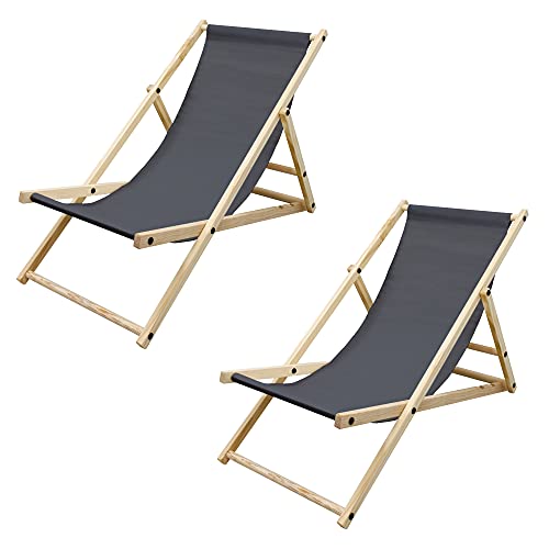 ECD Germany 2er Set Liegestuhl klappbar aus Holz, 3 Liegepositionen, Anthrazit, bis 120kg, Gartenliege Sonnenliege Relaxliege Strandliege Liege Strandstuhl Klappstuhl für den Garten Terrasse Balkon von ECD Germany