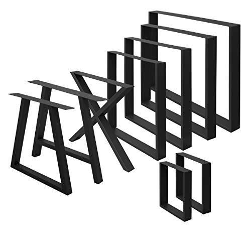 ECD Germany 2er Set Tischbeine aus Vierkantprofilen, 60x72 cm, Schwarz, pulverbeschichtete Stahl, Industriedesign, Metall Tischkufen Tischuntergestell Tischgestell Möbelfüße, für Esstisch Schreibtisch von ECD Germany