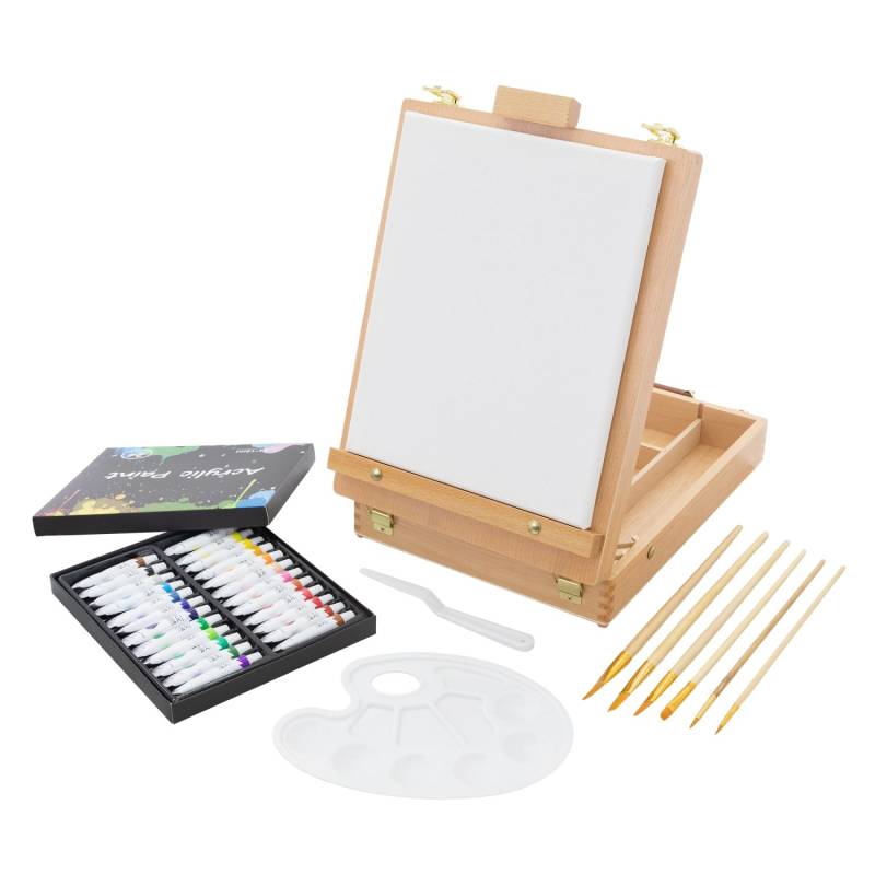 ECD Germany 34tlg Acryl Malset mit Staffelei Acrylfarben Set mit Kofferstaffelei von ECD Germany