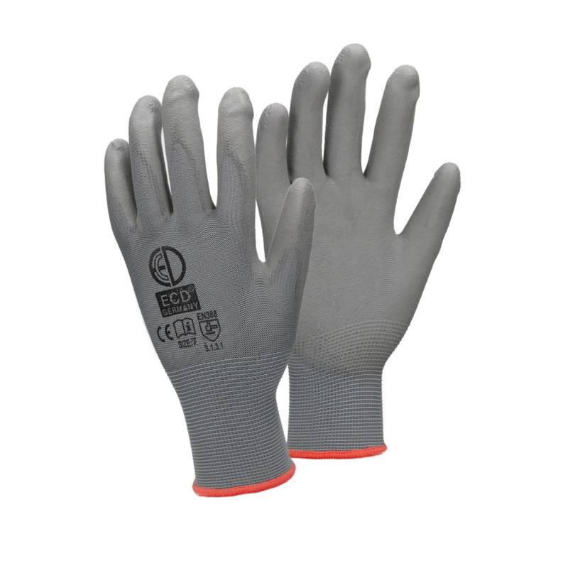 ECD Germany 36 Paar Arbeitshandschuhe PU-Beschichtung Größe 7-S Grau von ECD Germany