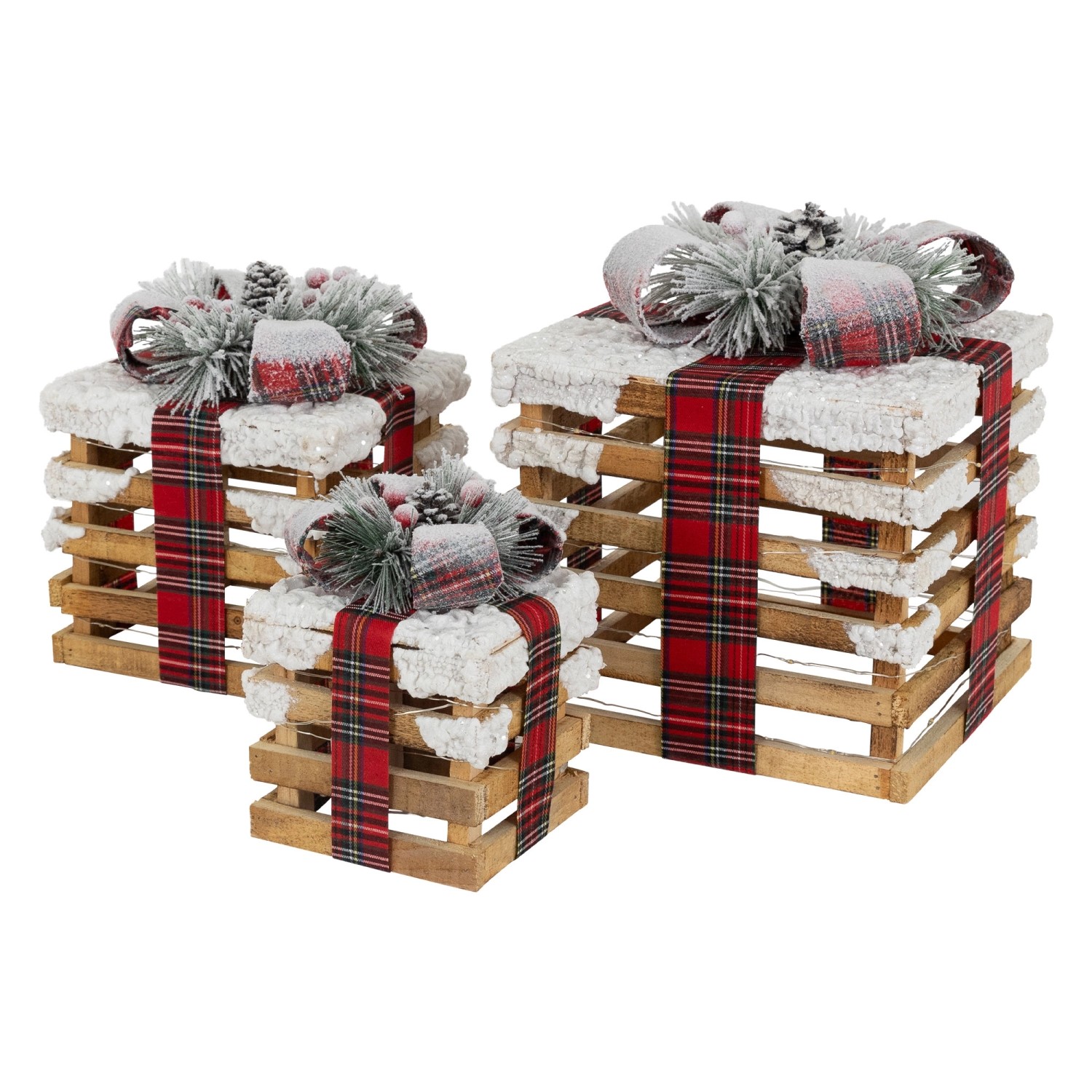 ECD Germany 3Er Set LED Geschenkboxen Braun Holz Geschneit mit Timer von ECD Germany