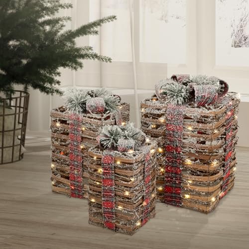 ECD Germany 3er Set LED Geschenkboxen, Braun, Rattan geschneit, batteriebetrieben mit Timer, Weihnachtsdeko Weihnachten Geschenk Beleuchtet Weihnachtsbaum Dekoration Weihnachtsgeschenkbox Leuchtkästen ECD Germany 3er Set LED Geschenkboxen, Braun, Rattan geschneit, batteriebetrieben mit Timer, Weihnachtsdeko Weihnachten Geschenk Beleuchtet Weihnachtsbaum Dekoration Weihnachtsgeschenkbox Leuchtkästen von ECD Germany