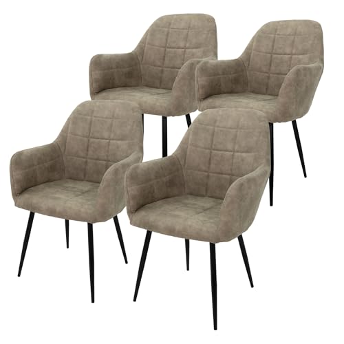 ECD Germany 4er Set Esszimmerstühle mit Rücken- und Armlehnen, Olive, Küchenstühle mit Kunstlederbezug & Metallbeinen, Ergonomische Polsterstühle für Esstisch, Wohnzimmerstühle Esszimmerstuhl Stühle von ECD Germany
