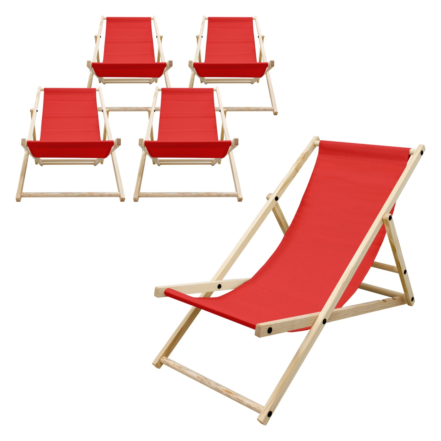 ECD Germany 5Er Set Liegestuhl Klappbar Rot aus Holz 3 Positionen bis 120kg von ECD Germany
