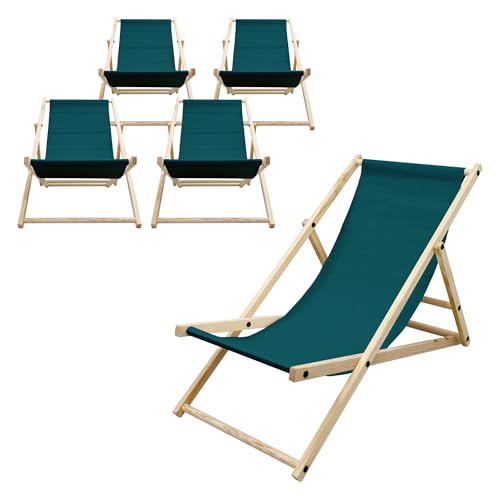 ECD Germany 5er Set Liegestuhl klappbar Dunkelgrün, Holz, verstellbare Rückenlehne, 3 Positionen, bis 120kg, Sonnenliege Gartenliege Strandliege Strandstuhl Holzklappstuhl, für Garten, Balkon & Strand von ECD Germany