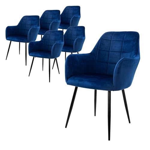 ECD Germany 6er Set Esszimmerstühle mit Rücken- und Armlehnen, Dunkelblau, Küchenstühle mit Samtbezug, Polsterstühle mit Metallbeinen, Ergonomische Stühle für Esstisch, Wohnzimmerstühle Esszimmerstuhl ECD Germany 6er Set Esszimmerstühle mit Rücken- und Armlehnen, Dunkelblau, Küchenstühle mit Samtbezug, Polsterstühle mit Metallbeinen, Ergonomische Stühle für Esstisch, Wohnzimmerstühle Esszimmerstuhl von ECD Germany