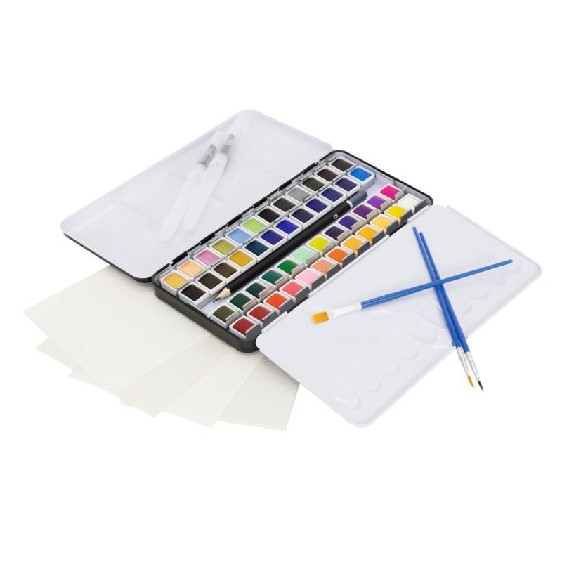 ECD Germany Aquarellfarben Set 48 Farben in Tragbarer Box Vollaquarell Palette von ECD Germany