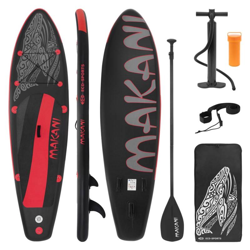 ECD Germany Aufblasbares Stand Up Paddle Board Makani 320x80x15 cm Schwarz-Rot von ECD Germany