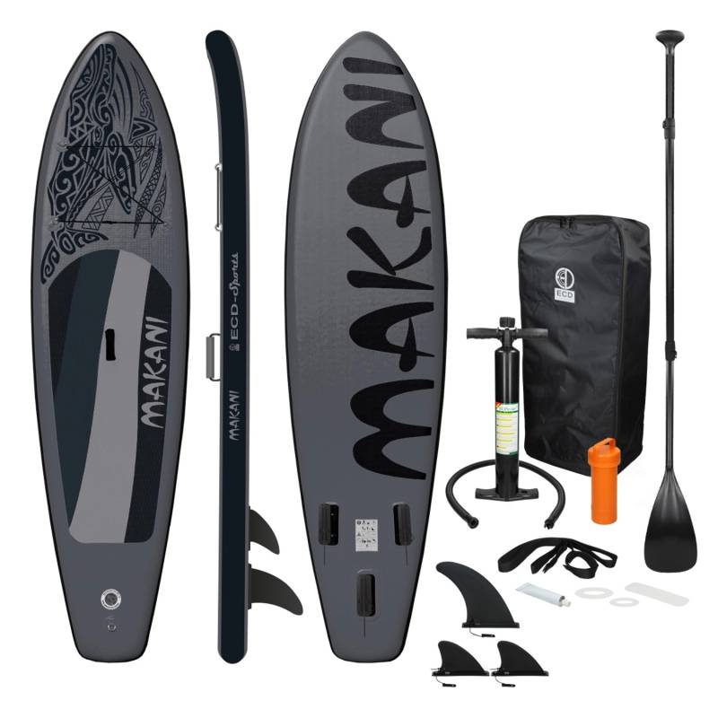 ECD Germany Aufblasbares Stand Up Paddle Board Makani 320x82x15 cm Schwarz PVC von ECD Germany