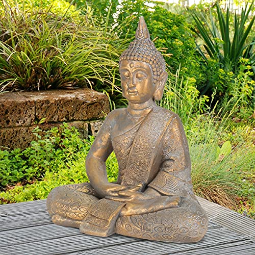 ECD Germany Buddha Figur sitzend, 48cm hoch, aus wetterfestem Polyresin, Bronze, Feng Shui, Buddha Statue als Dekoration für Haus, Wohnung & Garten Gartenfigur Dekofigur, Skulptur für Innen und Außen von ECD Germany