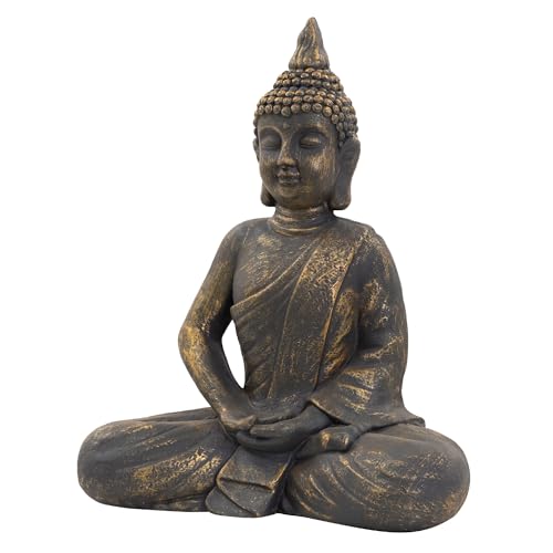 ECD Germany Buddha Figur sitzend, 50cm hoch, aus wetterfestem Polyresin, Bronze, Feng Shui, Buddha Statue als Dekoration für Haus, Wohnung & Garten Gartenfigur Dekofigur, Skulptur für Innen und Außen von ECD Germany