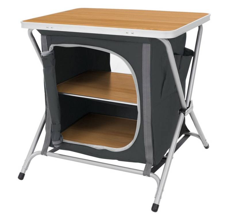 ECD Germany Campingschrank Campingküche mit Aluminiumgestell und Arbeitsplatte Faltschrank Outdoorschrank faltbar Holzoptik mit 2 Ablagen und Tragetasche von ECD Germany