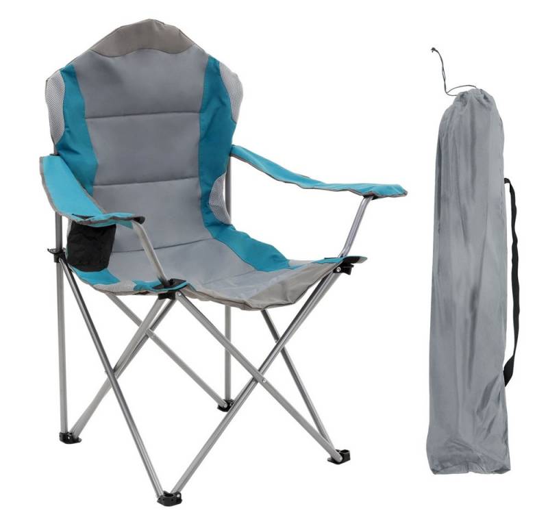 ECD Germany Campingstuhl Gartenstuhl faltbar mit Getränkehalter & Tragetasche bis 110kg, Klappstuhl Blau-Grau Angelstuhl mit Hochlehner Gepolstert tragbar von ECD Germany