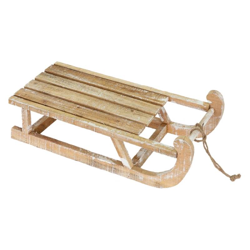 ECD Germany Deko Schlitten aus Holz 50,5 cm Braun Natur mit LED Weihnachtsdeko von ECD Germany