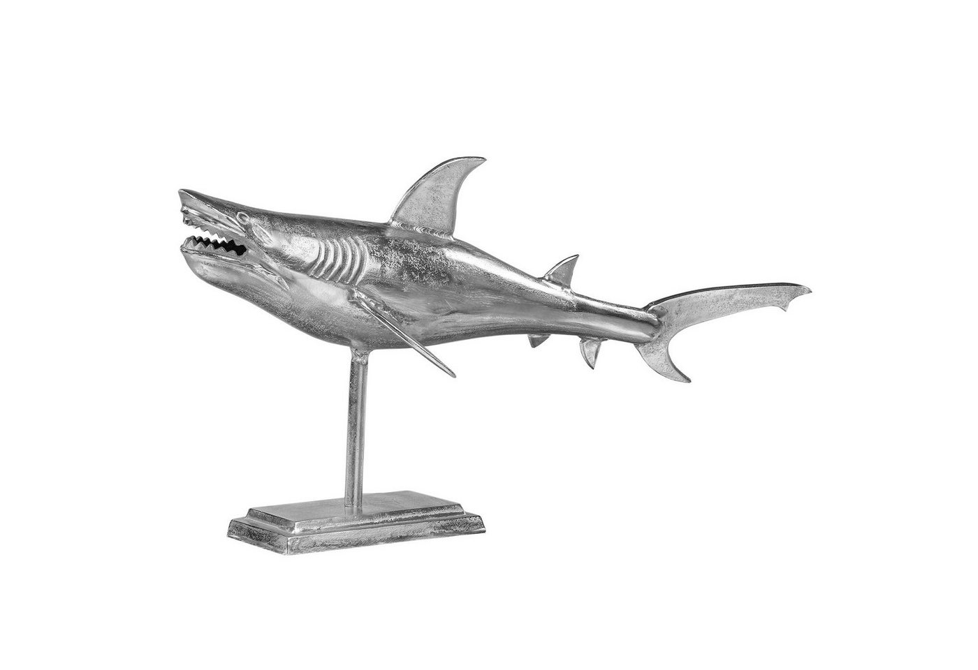 WOMO-DESIGN Skulptur Hai-Skulptur mit standfuß Fisch Tierfiguren Wohndekoration, Silber Glänzend 106x36x61cm Unikat poliertes Aluminium Nickel Finish von WOMO-DESIGN