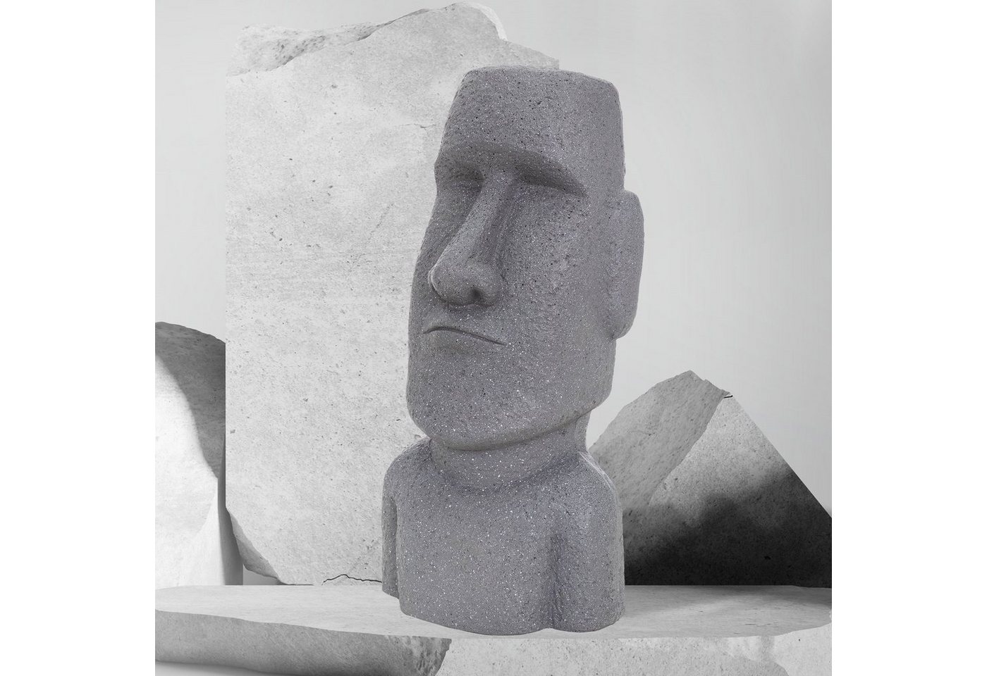 ECD Germany Dekofigur Moai Figur Rapa Nui Osterinsel Statue Gartenfigur Dekofigur Skulptur, Kopf 53,5cm hoch Steinguss Kunstharz Grau Haus&Garten Innen&Außen von ECD Germany