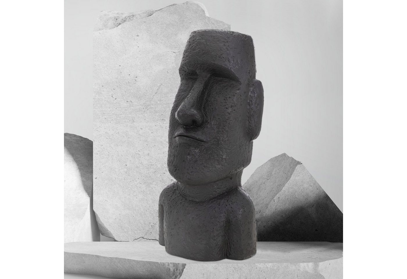 ECD Germany Dekofigur Moai Figur Rapa Nui Osterinsel Statue Gartenfigur Dekofigur Skulptur, Kopf 53,5cm hoch Steinguss Kunstharz Anthrazit Haus/Garten Innen/Außen von ECD Germany