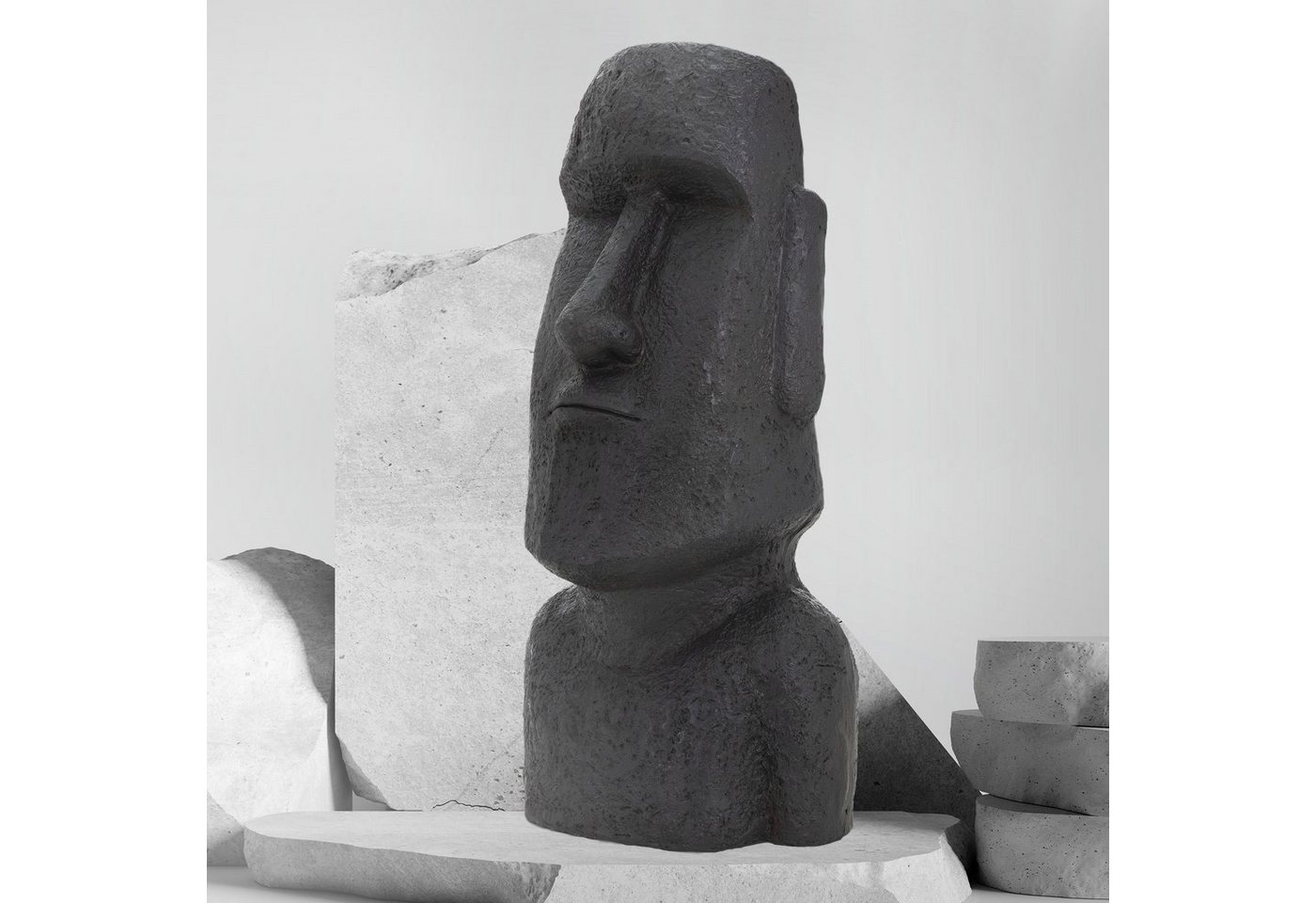 ECD Germany Dekofigur Osterinsel Moai Rapa Nui Deko Figur Gartenfigur Skulptur Kopf, Anthrazit 38x32x78cm von ECD Germany