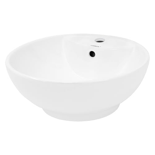 ECD Germany Design Waschbecken Waschtisch Ø 455 x 185 mm aus Keramik Rund Weiß - Aufsatzbecken Aufsatzwaschbecken Handwaschbecken Aufsatzwaschtisch Spülbecken Wasserfall Waschschale Waschschüssel von ECD Germany