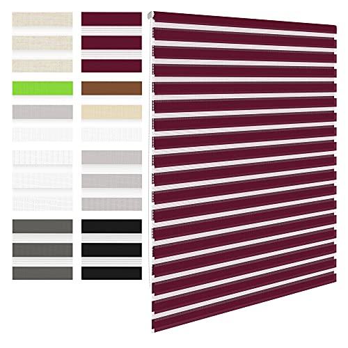 ECD Germany Doppelrollo Klemmfix ohne Bohren 70 x 230 cm Bordeaux, lichtdurchlässig und verdunkelnd, Duo Rollo für Fenster & Türen, Fensterrollo Seitenzugrollo Klemmrollo Sonnenschutzrollo Zebrarollo von ECD Germany