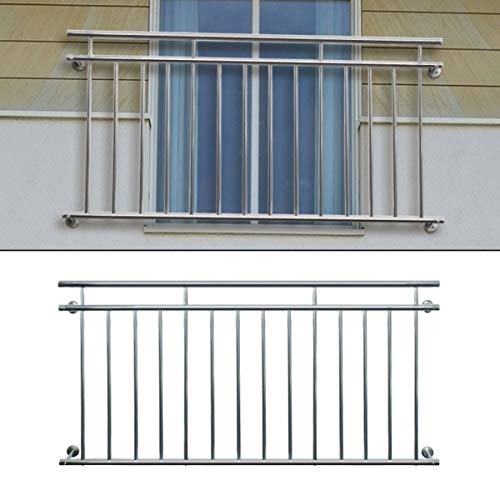 ECD Germany Französischer Balkon 100 x 90 cm | mit 7 Füllstäben | glänzend | aus Edelstahl | Balkongeländer Balkongitter Fenstergitter von ECD Germany