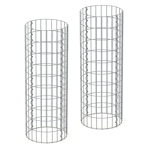 ECD Germany Gabionen-Säule Steinkorb 2er Set Ø35x100cm Rund verzinkter Stahl Maschenweite 5x10cm Drahtstärke 4mm Wetterfest Korrosionsbeständig Gabionenkorb Garten Gabionenwand Steingabionen Drahtkorb von ECD Germany