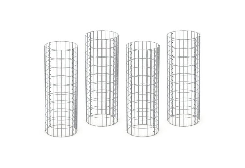 ECD Germany Gabionenzaun Gabionenkorb aus verzinkter Stahl Gabionenwand Gabionen-Säule, (4-St), Steinkorb Rund Silber Korrosionsbeständig Gabionenzaun Gabione von ECD Germany